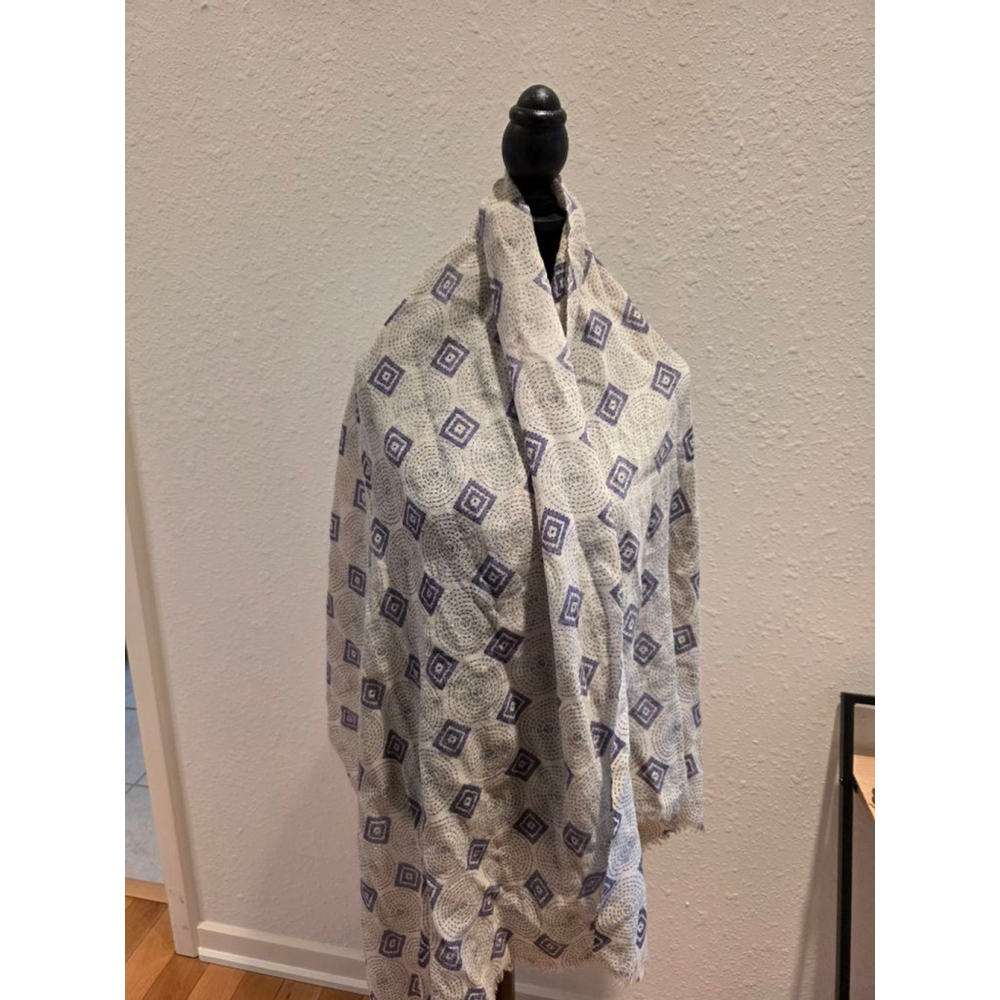 Women's YARGICI Beige & Blue Patterned Wool Scarf One Size - Picture 2 of 7